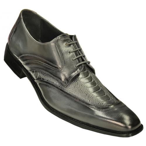 Giorgio Brutini Charcoal Grey/ Black Hand-Burnished Leather With Ostrich Print Shoes 210608