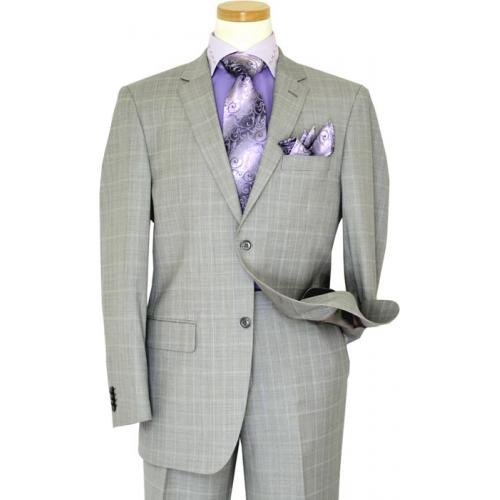 Giorgio Cosani Silver Grey With Lilac Windowpanes Super 140's Cashmere Wool Classic Fit Suit 957