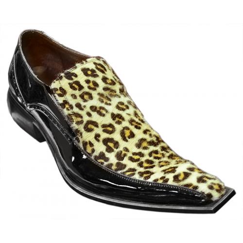 Zota Black /Gold Leopard Hair / Paten Leather Loafer Shoes G0032