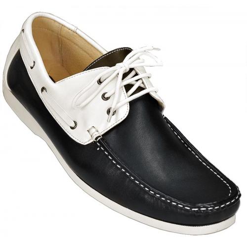 Masimo Black / White Casual Boat Shoes With White Stitching  2085-71