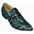 Fiesso Stone Blue Genuine Patent Leather Alligator Print Loafer Shoes FI3098.