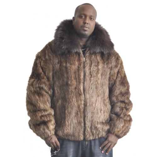 Winter Fur Brown Genuine Beaver Fur Jacket With Fox Collar M01R01BR.