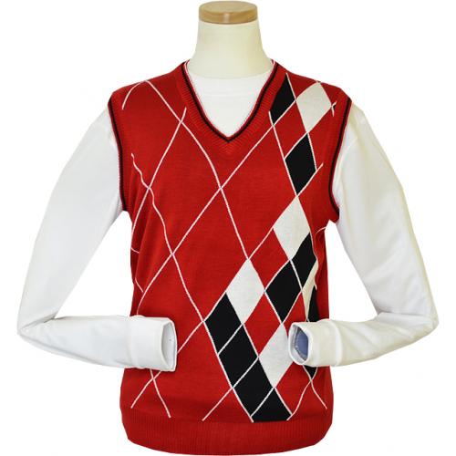 Pronti Red / White / Black Diamond Design V-Neck Sweater Vest K1627