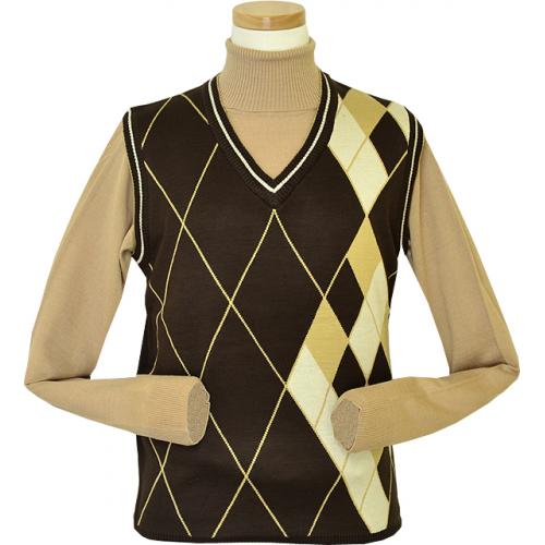 Pronti Chocolate / Peanut Butter / Vanilla Diamond Design V-Neck Sweater Vest K1627