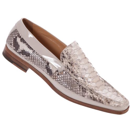 Mauri "3705" Cream / Maculated Brown Genuine Python / Patent Leather Loafer Shoes