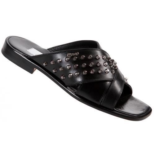 Mauri "1696" Black Genuine Calfskin Sandals With Metal Studs