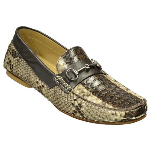 Mauri "Foro" 9220 Bone / Brown All-Over Genuine Python Hand-Painted Loafer Shoes.