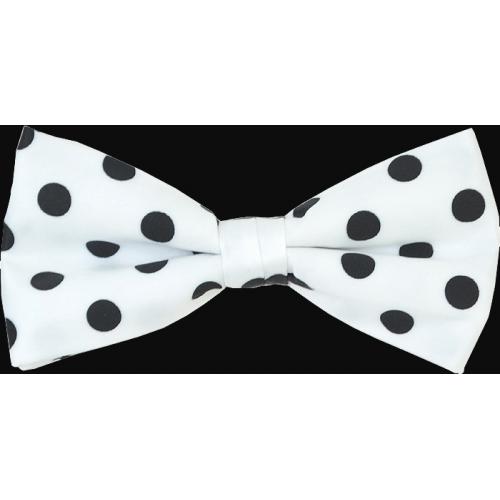 Classico Italiano White / Black Polka Dot Design 100% Silk Bow Tie / Hanky Set BH0007