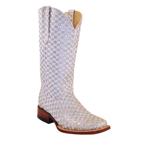 Ferrini Ladies 82761-19 White Genuine Leather / Lurex Cowgirl Boots