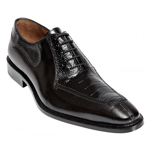 Belvedere "Dino" Black Genuine Ostrich / Italian Calf Leather Shoes 0B1.