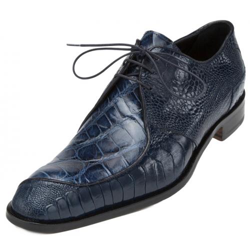 Mauri "Mentore" 4574 Caribbean Blue Genuine Alligator / Wonder Blue Ostrich Leg Shoes