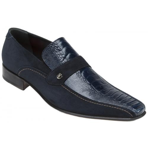 Mauri "Drive" M754 Wonder Blue Genuine Ostrich Leg / Suede Leather Shoes