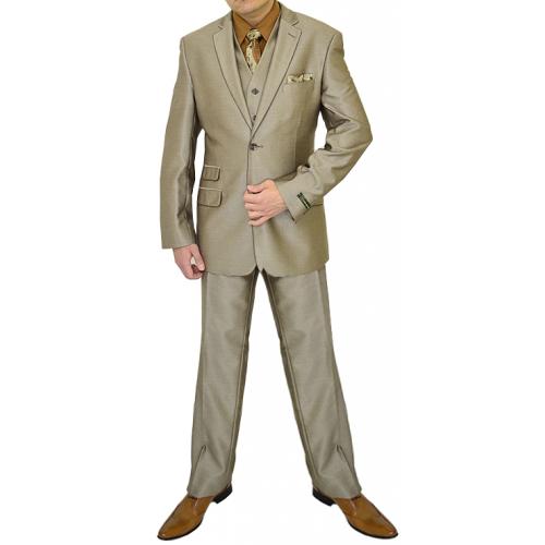 Giovanni Testi Mocha With Brown trimming Glassy Finish Vested Slim Fit Suit PITV-1889
