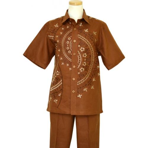 Prestige Brown With Chocolate / Cream Paisley Embroidery Pure Linen 2 PC Outfit CPT-307