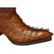 Upscale Menswear Custom Collection Cognac All Over Genuine Hornback Crocodile Tail Cowboy Boots with Embroidered Crocodile Shaft 198C0103
