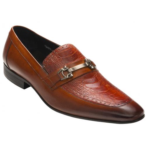 David X "Charly" Cognac Genuine Ostrich Leg / Calf Loafer Shoes