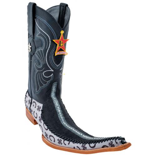 Los Altos Black Genuine Stingray Rowstone 9X Pointed Toe Cowboy Boots 97T1105