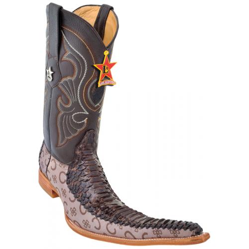 Los Altos Rustic Brown Genuine Python W/Fashion Design 9X Pointed Toe Cowboy Boots 97T5785