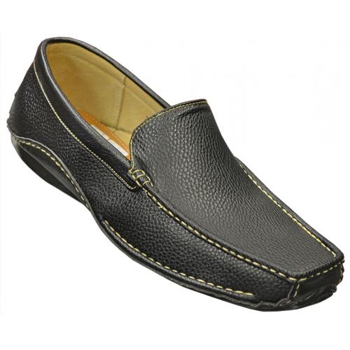 Masimo Black With White Stitching Genuine Leather Loafer Shoes 2002-01