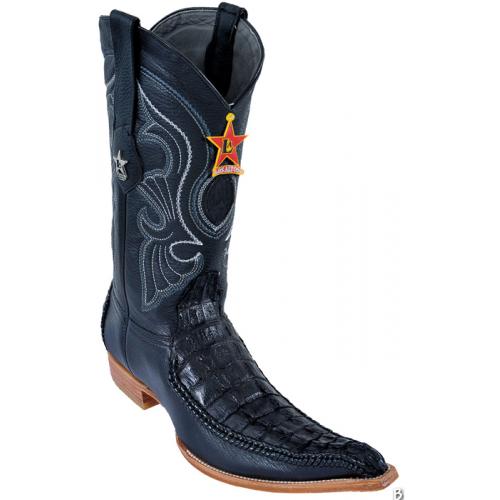 Los Altos Black Genuine Braid Stitch Crocodile W/Deer 6X Pointed Toe Cowboy Boots 96TR0105