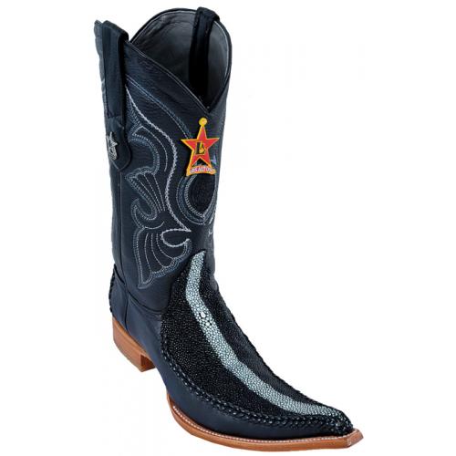 Los Altos Black Genuine Stingray Rowstone  W/Deer 6X Pointed Toe Cowboy Boots 96TR6005