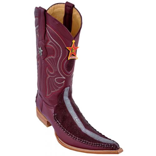 Los Altos Burgundy Genuine Stingray Rowstone  W/Deer 6X Pointed Toe Cowboy Boots 96TR6006