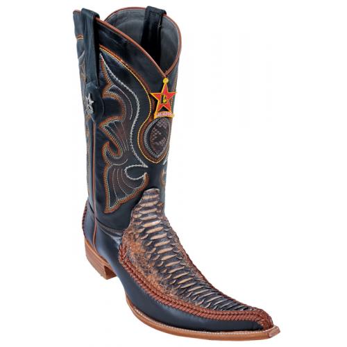 Los Altos Rustic Cognac Genuine Braid Stitch Python  W / Deer 6X Pointed Toe Cowboy Boots 96TR5788