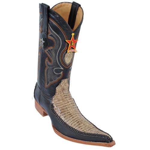 Los Altos Rustic Brown Genuine Braid Stitch Lizard  W / Deer 6X Pointed Toe Cowboy Boots 96TR0785