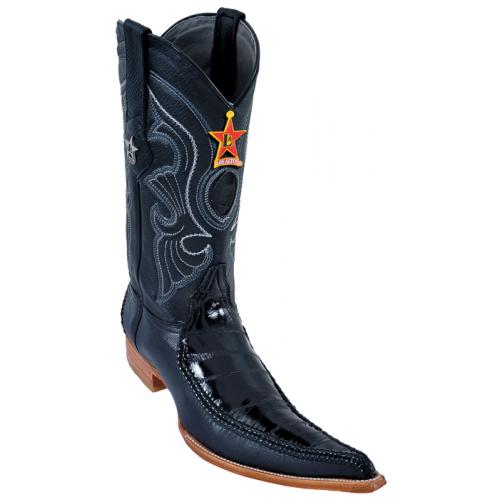 Los Altos Black Genuine Braid Stitch Eel  W / Deer 6X Pointed Toe Cowboy Boots 96TR0805
