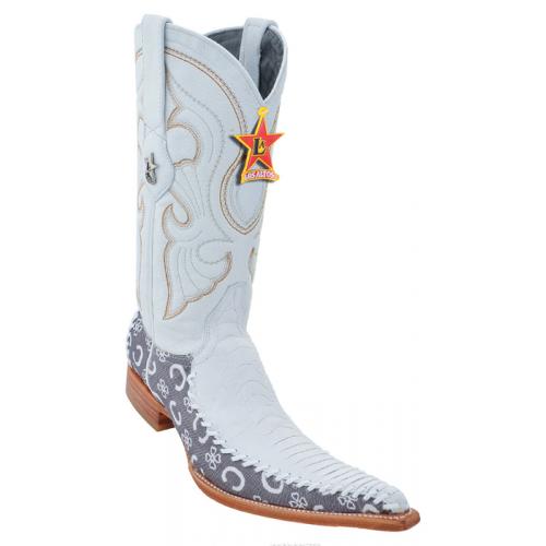 Los Altos White Genuine Ostrich Leg W/Fashion Design 6X Pointed Toe Cowboy Boots 96T0528