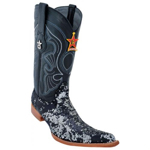 Los Altos Black  Sequin  6X Toe Cowboy Boots 964205