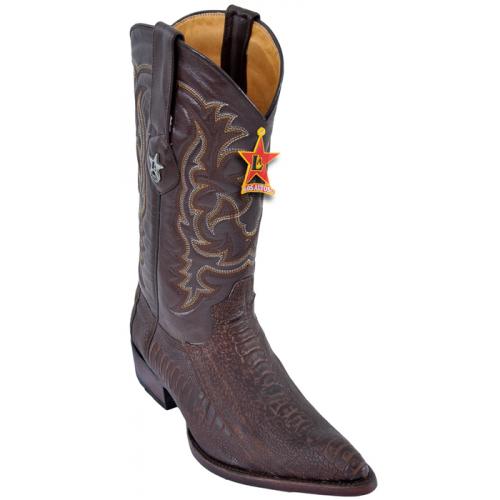 Los Altos Brown All-Over Grasso Ostrich Leg  J-Toe Cowboy Boots 98G0507