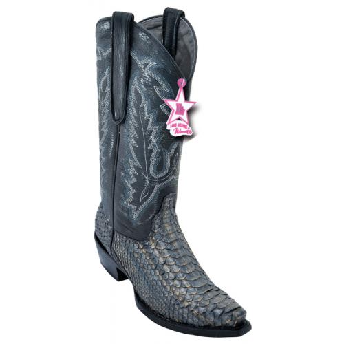 Los Altos Ladies Silver W/Gold Metal Genuine Python Snip Toe Cowgirl Boots 345779