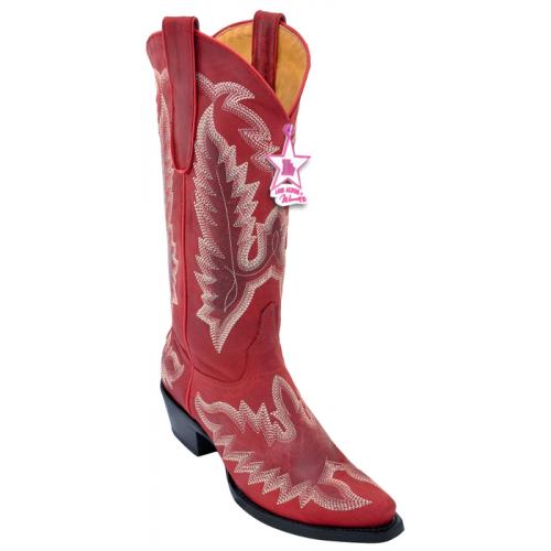 Los Altos Ladies Red Genuine Desert W / Embroidery Snip Toe Cowgirl Boots 345012