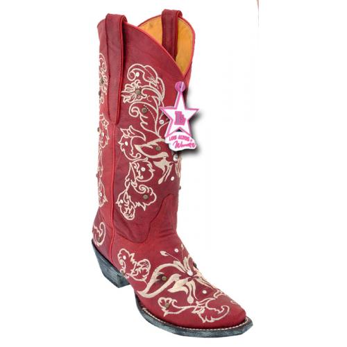 Los Altos Ladies Red Genuine Swarovski Stone Desert W / Embroidery Snip Toe Cowgirl Boots 34S5012