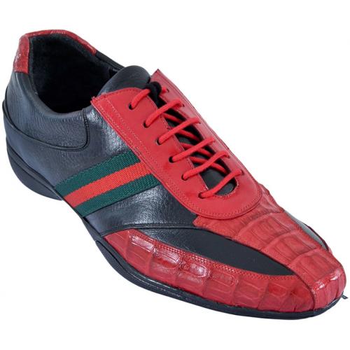 Los Altos Red / Black Genuine Crocodile Belly W/Deer Casual Shoes ZC078212