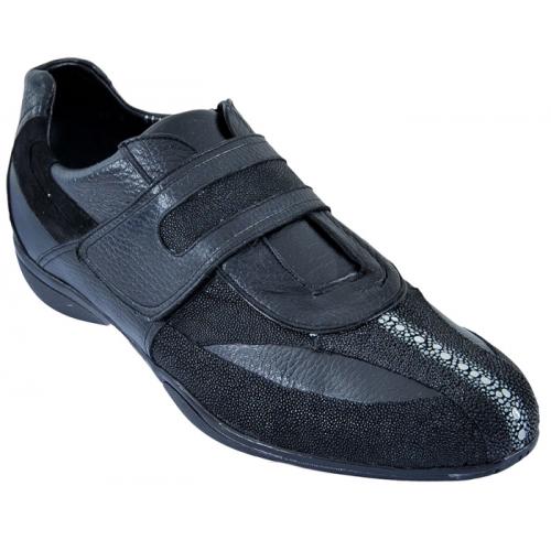 Los Altos Black Genuine Stingray Rowstone W/Deer Casual Shoes With Velcro Strap  ZC081105