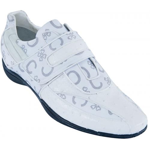 Los Altos White Genuine Ostrich  W/Fashion Design Casual Shoes With Velcro Strap ZC084928