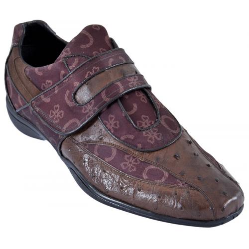 Los Altos Brown Genuine Ostrich  W/Fashion Design Casual Shoes With Velcro Strap ZC084907