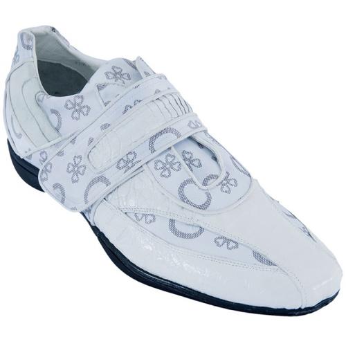 Los Altos White Genuine Crocodile Belly  W/Fashion Design Casual Shoes With Velcro Strap ZC089028