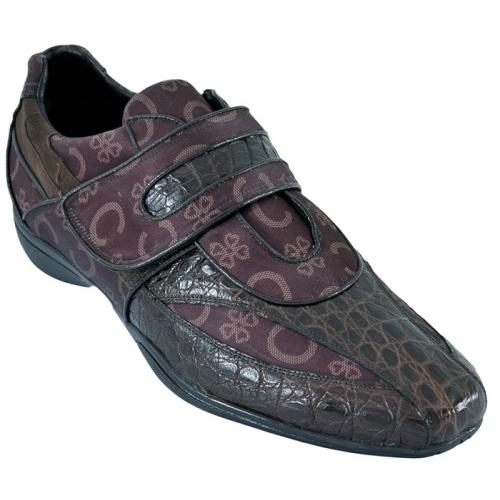 Los Altos Brown Genuine Crocodile Belly  W/Fashion Design Casual Shoes With Velcro Strap ZC089007