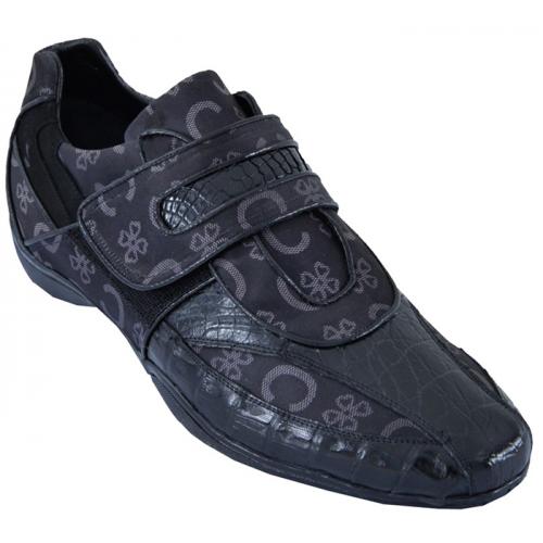 Los Altos Black Genuine Crocodile Belly  W/Fashion Design Casual Shoes With Velcro Strap ZC089005