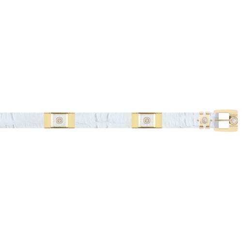 Los Altos White All-Over Genuine Diamond Crocodile Belt With Gold Brackets C190228