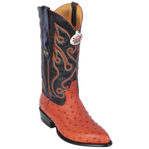 Los Altos Cognac All-Over Ostrich  J - Toe Print Cowboy Boots 3990303