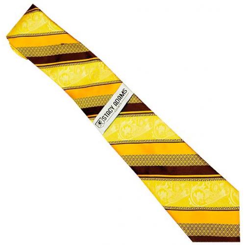 Stacy Adams Collection SA140 Gold / Mustard / Black Diagonal Stripes Design 100% Woven Silk Necktie/Hanky Set