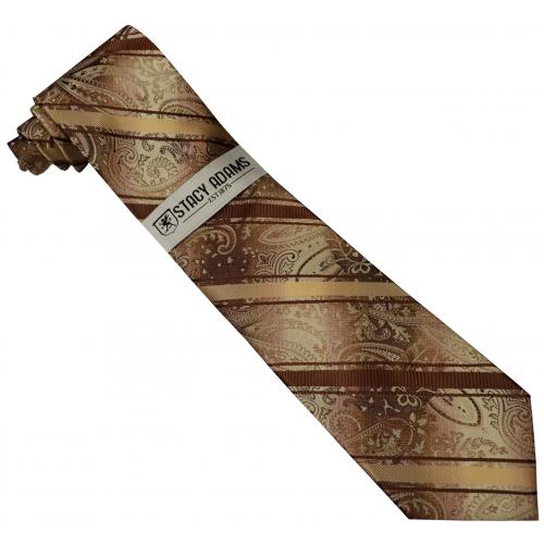 Stacy Adams Collection SA144 Beige / Brown / Diagonal Paisley Design 100% Woven Silk Necktie/Hanky Set