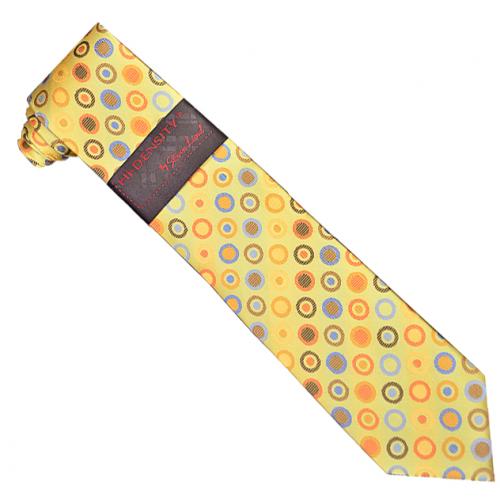 Hi-Density By Steven Land SL078 Honey Mustard With Multi Color Polka Dot 100% Woven Silk Necktie / Hanky Set