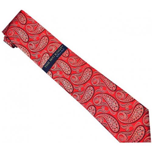 Steven Land Collection "Big Knot" SL084 Red / White / Black Paisley Design 100% Woven Silk Necktie / Hanky Set