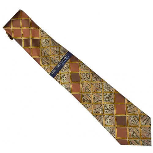 Steven Land Collection SL083 Brown / Cream / Gold / Diamond Paisley Design 100% Woven Silk Necktie / Hanky Set