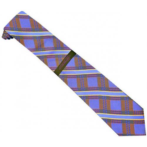 Piattelli Collection PT009 Sky Blue / Navy Blue / Peach Diamond Design 100% Woven Silk Necktie/Hanky Set